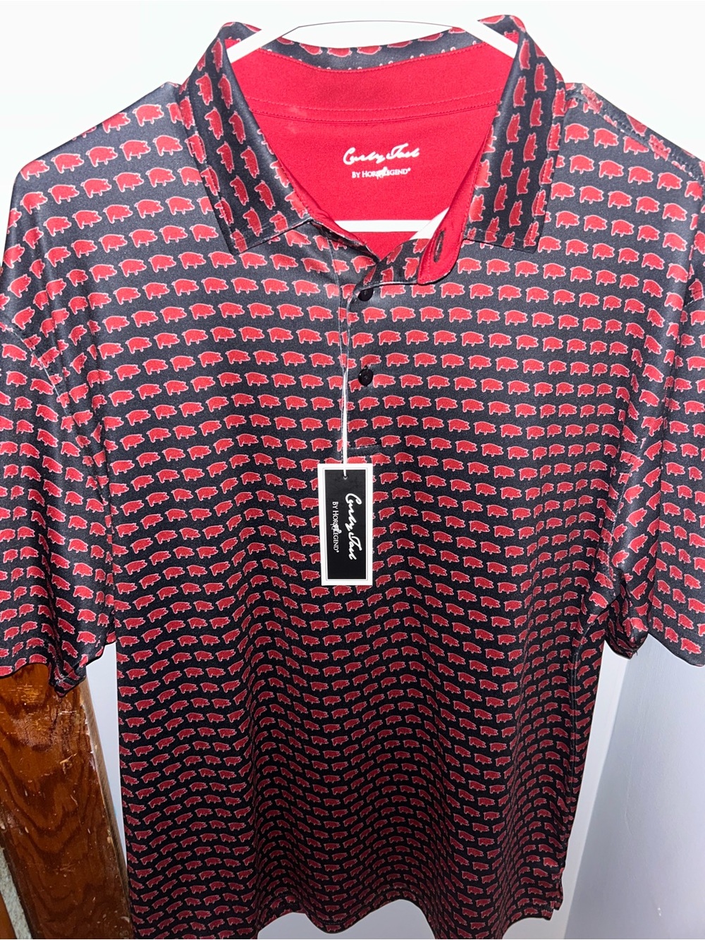 Horn Legend Red & Black Printed Arkansas polo